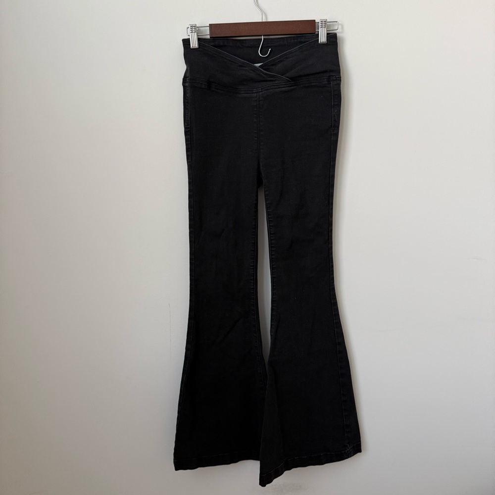 We The Free Venice Beach Flare Jeans Crossover Waist Black Size 26